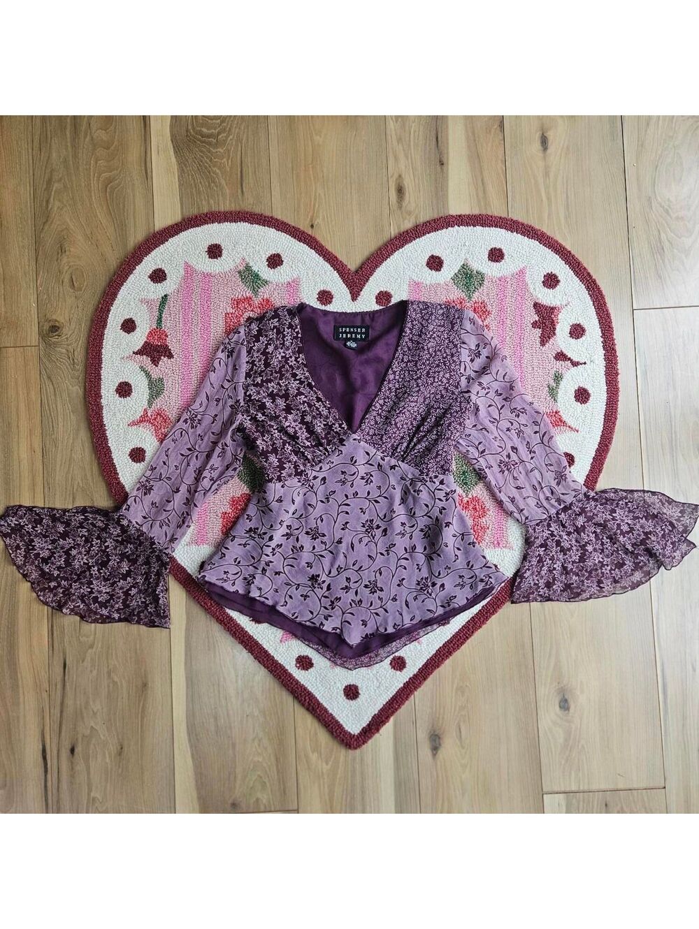 100% Silk Fairy Sleeve Top, Rare purple Jeremy Spencer Medium